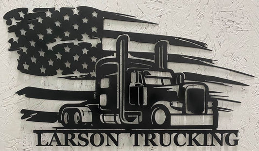 Personalized Trucker’s Flag Metal Wall Hanging
